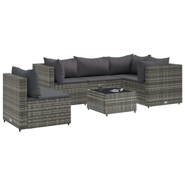 vidaXL 6-tlg Garten-Lounge-Set mit Kissen Grau Poly Rattan Modell 65
