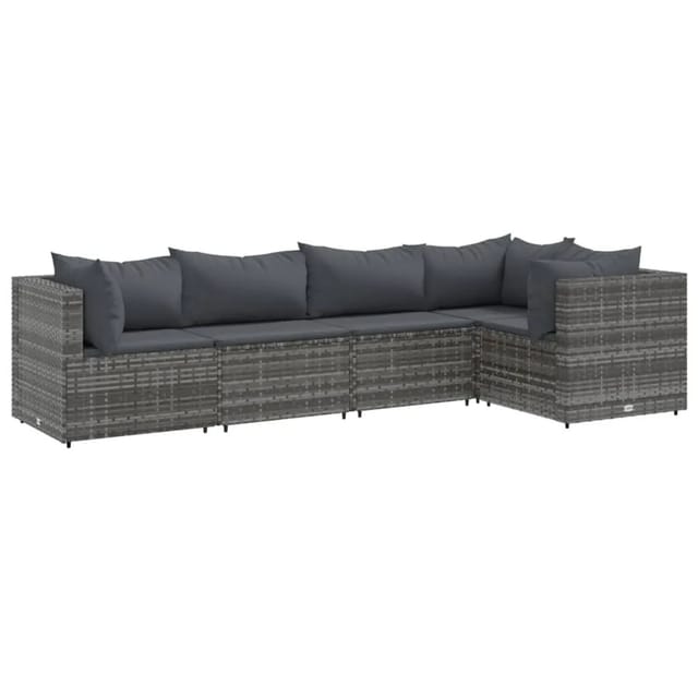 vidaXL 5-tlg Garten-Lounge-Set mit Kissen Grau Poly Rattan Modell 54