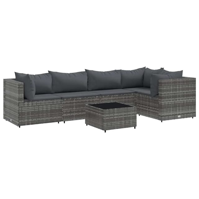 vidaXL 6-Tlg Garten-Lounge-Set mit Kissen Grau Poly Rattan 3308098