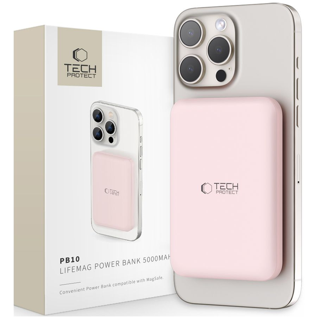 Tech-Protect LifeMag PB10 Power Bank with MagSafe 5000mAh 15W USB-C Port - Pink + USB-C Cable Powerbank (Akku) - Pink - 5000 mAh