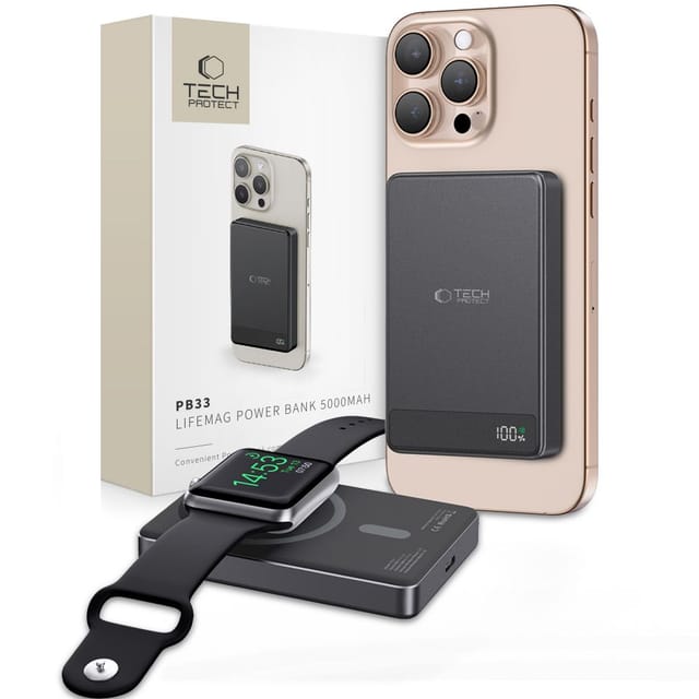 Tech-Protect Powerbank PB33 LifeMag MagSafe 5000mAH - Black Powerbank (Akku) - schwarz - 5000 mAh