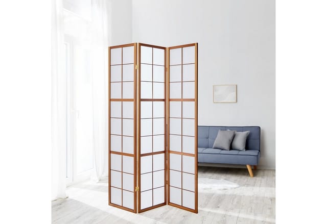 Homestyle4u Paravent Raumteiler Sichtschutz Trennwand Braun Shoji Indoor faltbar Holz (3-teilig)