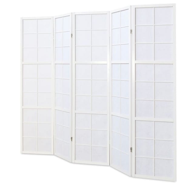 Homestyle4u Paravent Raumteiler Holz Trennwand Weiß Indoor Hochzeit Sichtschutz (5 St., 5-teilig), faltbar