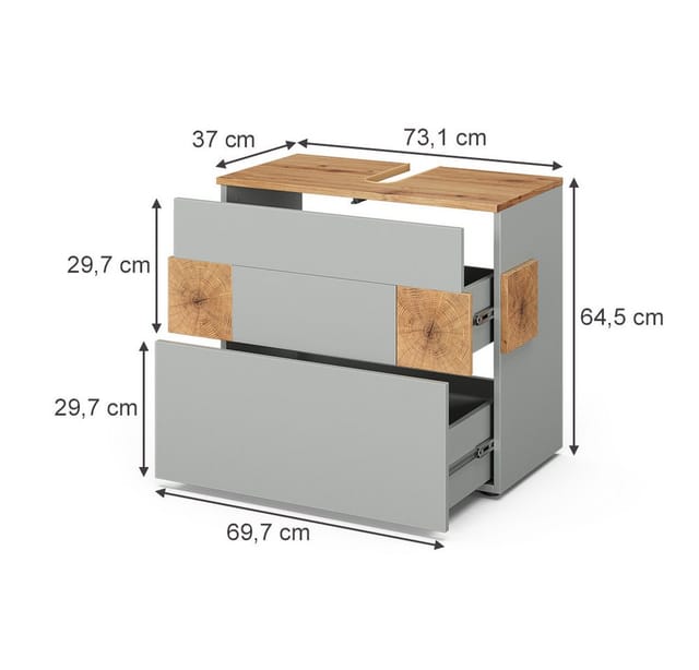 Vicco Waschbeckenunterschrank Eden, Grau/Artisan, 70 x 64.5 cm mit 2 Schubladen (1-St)