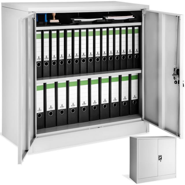 tectake Aktenschrank Büroschrank mit 3 Böden, abschließbar, 90x40x90 cm (Komplettset, 1-St., inkl. Schlüssel) aus pulverbeschichtetem Stahl