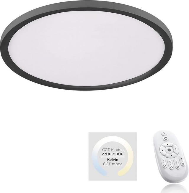 JUST LIGHT LED Deckenleuchte FLAT 20 W CCT Farbwechsel, Dimmer, Fernbedienung, Ø 40cm, Deckenlampe, dimmbar, Wohnzimmer Lampe