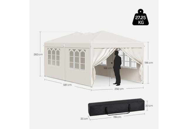 Woltu Faltpavillon, mit 6 Seitenteilen, 3x6 Pop Up Pavillon, höhenverstellbar mit Tragetasche