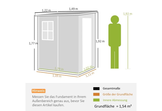 Outsunny Gerätehaus 1,54m², mit Tür, Fenster, Pultdach, BxT: 122x149 cm, (Gartenhaus, 1 St., Geräteschuppen), aus Aluminium, für Hinterhof, Garten, Grau