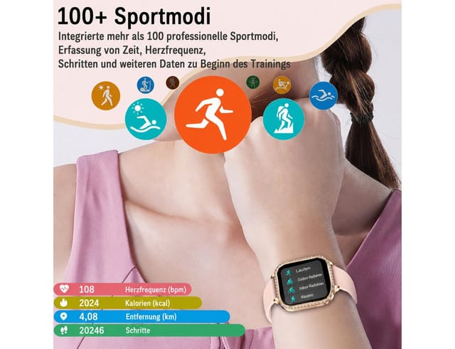Forrlite Smartwatch Damen, Neueste Fitness Uhr mit Anruffunktion Smartwatch (4,45 cm) IP68 Wasserdicht,Uhren Watch für Android IOS, Fitnessuhr Tracker mit Pulsmesser Schrittzähler Schlafmonitor