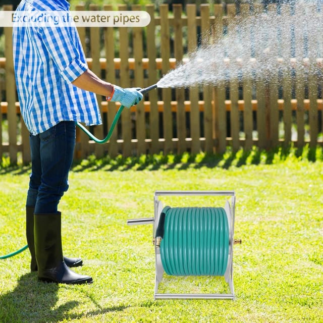 Edelstahl Garten Schlauch Lagerhalter, Runde Wasserleitung Aufnahmewagen, Kann 50m Wasserleitung, 30 28 36cm Aufnehmen