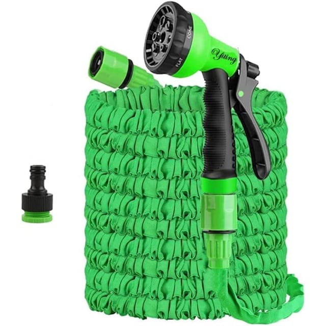 Kzq Erweiterbarer Gartenschlauch 15m, Flexibler Spritzschlauch Mit 8-modus Düse, Einziehbar