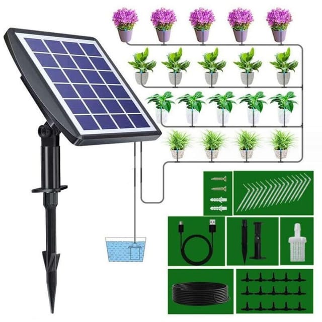 Automatisches Solar-bewässerungssystem, Tropfbewässerungsset Mit Zeitschaltuhr. Für Balkone, Terrassen, Gärten...