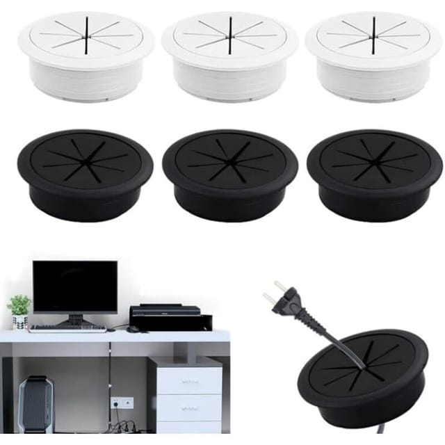 6-teiliges 60-mm-kabelkanal-set Für Schreibtische – Kabelmanagement Aus Gummi Fürs Büro – Einfache Installation – Design Mit Maßband Für Mehrere Kabel