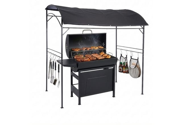Relaxdays Grill Pavillon, Hxbxt: 220 X 220 X 150 Cm, 8 Haken, Metall, Polyester, Grillhütte Garten, Grillzelt, Anthrazit