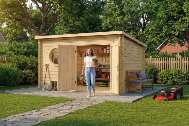 Alpholz Gartenhaus Maria Rondo B Gartenhaus Aus Holz, Holzhaus Mit 34 Mm Wandstärke, Blockbohlenhaus Mit Montagematerial