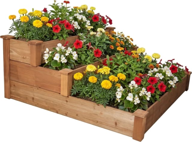 Needs&wants® Großes Hochbeet Stufenbeet 3-stufig Aus Holz Für Garten Terrasse, Pflanzbeet Pflanztreppe Xl Quadratisch, Etagen Blumenbeet Kräuterbeet Blumentreppe, 123,5 X 123,5 X 53 Cm, Braun
