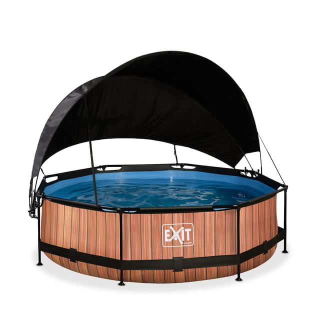 Exit Wood Pool Ø300x76cm Mit Filterpump Und Sonnensegel - Braun