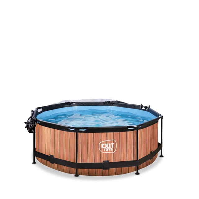 Exit Toys - Exit Wood Pool Ø244x76cm Mit Filterpumpe Und Abdeckung - Braun
