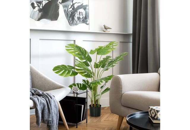 Homcom Künstliche Pflanzen, Kunst Monstera Deliciosa, 120 Cm Kunstpflanze Mit 15 Zweige, Zimmerpflanze, Kunstbaum, Pflanze Deko Für Indoor, Grün