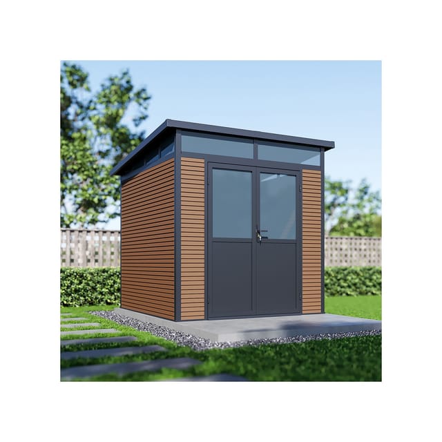 Weide Gartenhaus Aluminium Gerätehaus mit Doppeltür 218x218x226 cm Wetterfest Teak
