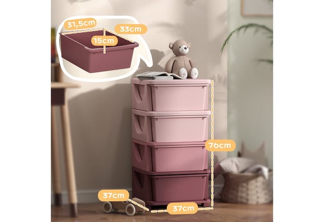 HOMCOM Schubladenschrank Kunststoff Rosa 37L x 37B x 76H cm