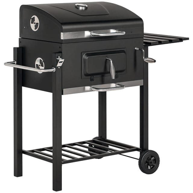 Outsunny Holzkohlgrill Edelstahl Metall Schwarz 113L x 65B x 108H cm