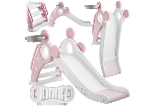 Tectake Kinderrutsche Joy Ab 2 Jahren Mit Basketballkorb 128 x 66 50 x 67 50 cm Pink