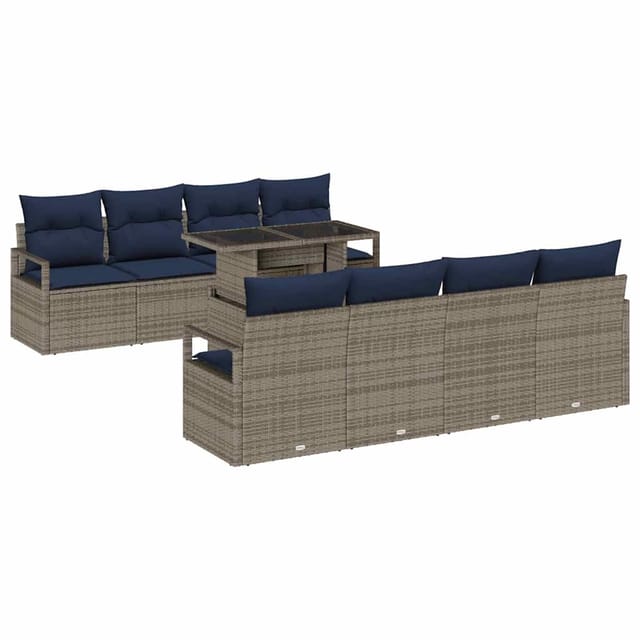 vidaXL Garten-Sofa-Set 7-Tlg Grau und Marineblau Poly-Rattan 3348791