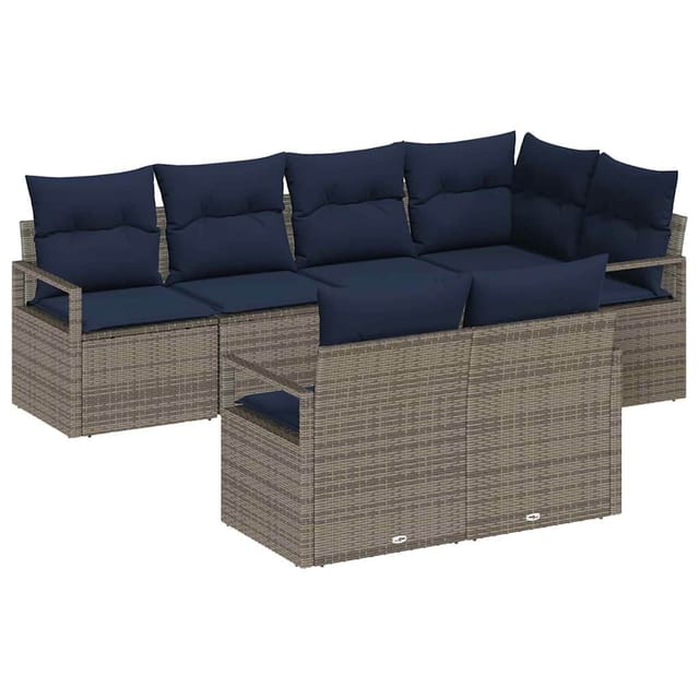 vidaXL Sofa Set mit Kissen 7-Tlg Grau Poly Rattan 3346425