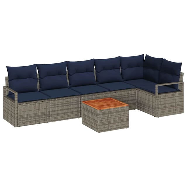 vidaXL Gartensofa-Set mit Kissen 7-Tlg Grau Poly-Rattan 3347717