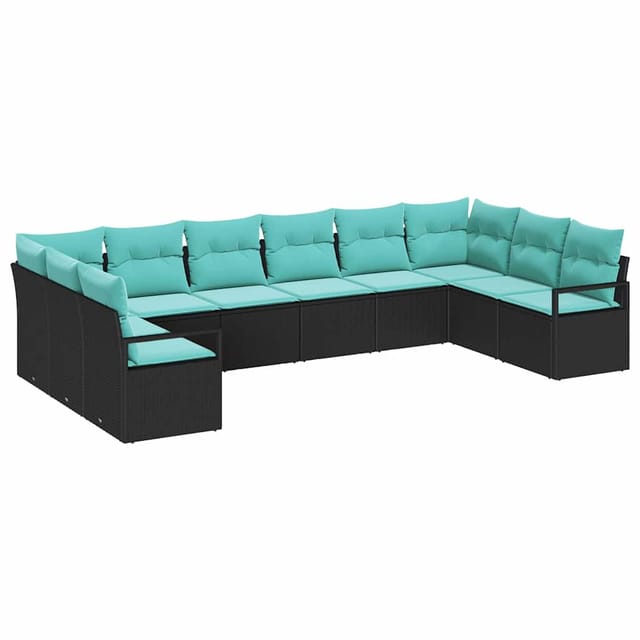 vidaXL Sofa Set mit Kissen 10-Tlg Schwarz Poly-Rattan 3346566