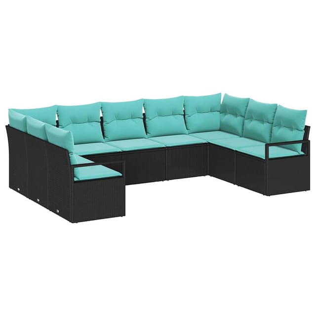 vidaXL Sofa Set mit Kissen 9-Tlg Schwarz Poly Rattan 3346546