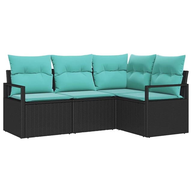 vidaXL Sofa Set 4-Tlg Schwarz Poly-Rattan 3346366