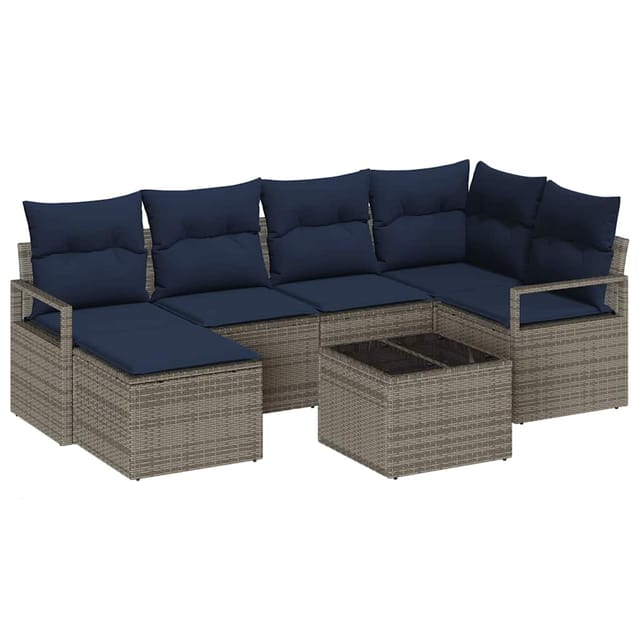 vidaXL Sofa Set mit Kissen 7-Tlg Grau Poly Rattan 3346465