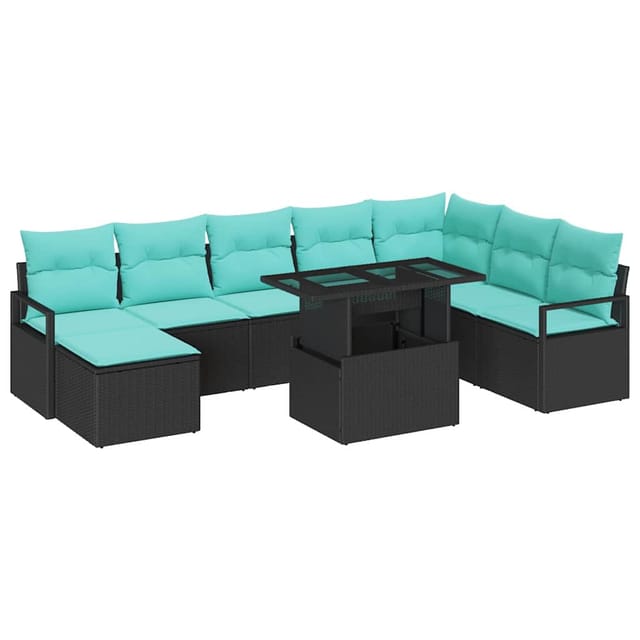 vidaXL Garten-Sofa-Set mit Kissen mit Speicher 9-Tlg Schwarz und Blau 3348882
