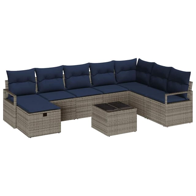 vidaXL Sofa Set mit Kissen mit Speicher Grau Poly-Rattan 3359244