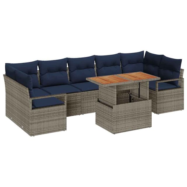 vidaXL Garten-Sofa-Set mit Kissen 8-Tlg Grau und Marineblau 3349681