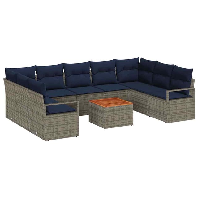 vidaXL Gartensofa-Set mit Kissen 10-Tlg Grau Poly-Rattan 3347752