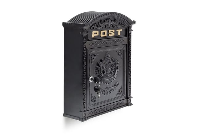 Relaxdays Wandbriefkasten Antik Aluguss Schwarz 44,5 cm x 31 cm x 9,5 cm