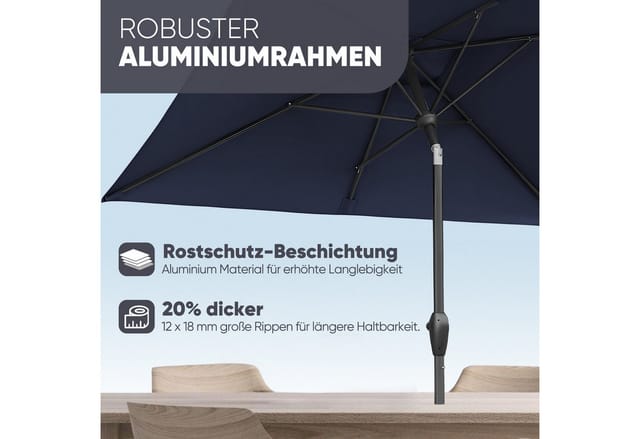 Sekey Aluminum Sonnenschirm mit Kurbel Rechteckig 210 x 140cm Gartenschirm Knickbar Marktschirm Garten Balkon Terasse Sonnenschutz UPF50+