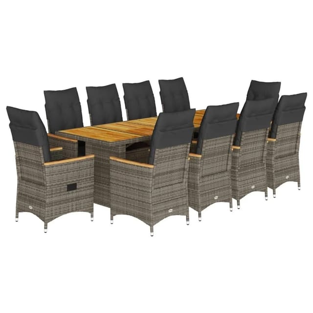 vidaXL 11-Tlg Garten-Bistro-Set mit Kissen Grau Poly Rattan 3277253