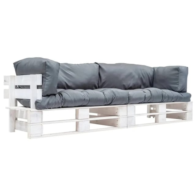 vidaXL 2-Tlg Garten-Palettensofa-Set Kissen in Grau Kiefernholz 277385
