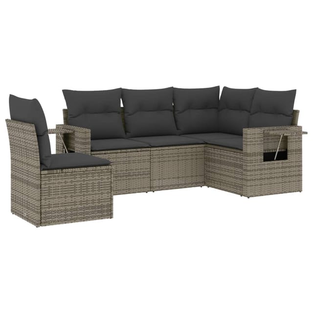 vidaXL 5-Tlg Garten-Sofagarnitur mit Kissen Grau Poly Rattan 3252507