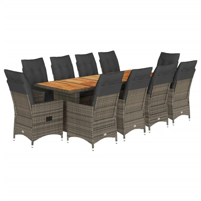 vidaXL 11-Tlg Garten-Bistro-Set mit Kissen Grau Poly Rattan 3277238