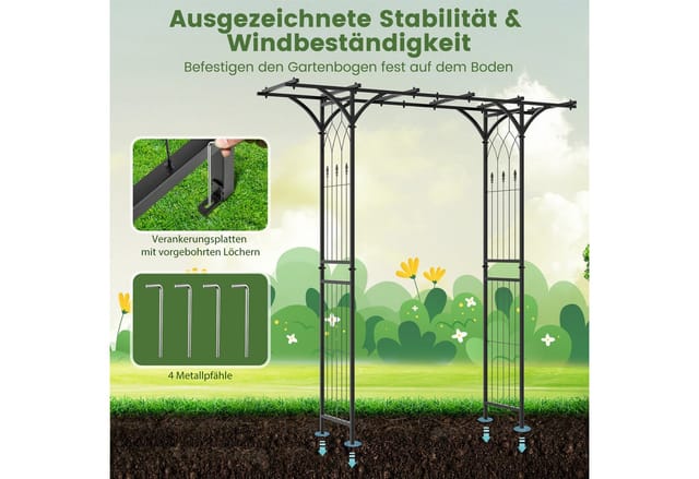 Costway Rosenbogen Metall für Kletterpflanzen Rankbogen 200 x 52 x 206 cm