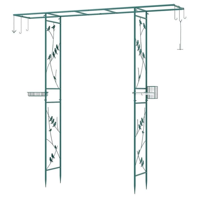 Costway Rosenbogen Metall Gartenbogen mit Vogelfutterstation Grün