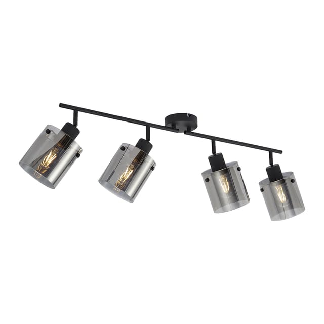 QAZQA Design Deckenstrahler Schwarz mit Rauchglas 4-Licht Domo