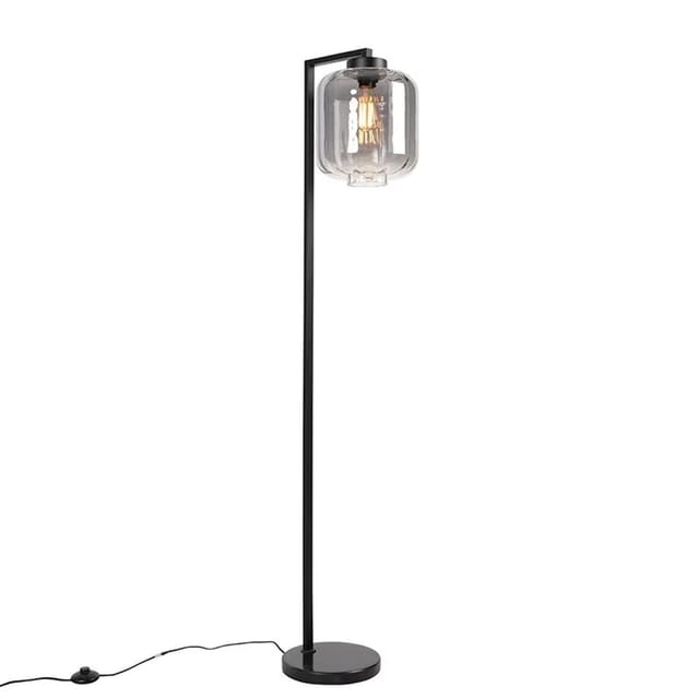 QAZQA Design Stehleuchte Schwarz mit Rauchglas Qara