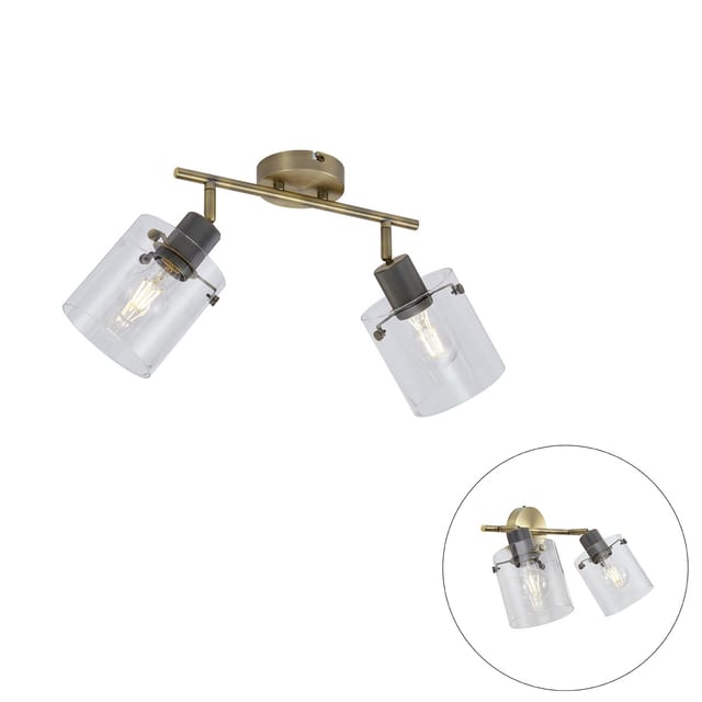 QAZQA Design Deckenstrahler Bronze mit Klarglas 2-Licht Domo