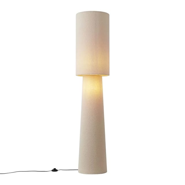 QAZQA Japandi Stehleuchte Beige Teddy Stoff 2-Lichter Trompet